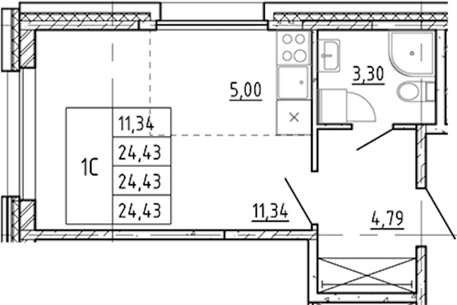 Квартира студия 24.43 м², 1/12 эт., ЖК «Полис Новоселье»